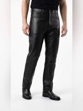 SCREAMING EAGLE BLACK LEATHER PANTS QUILTED POCKET DETAIL MEN'S LARGE